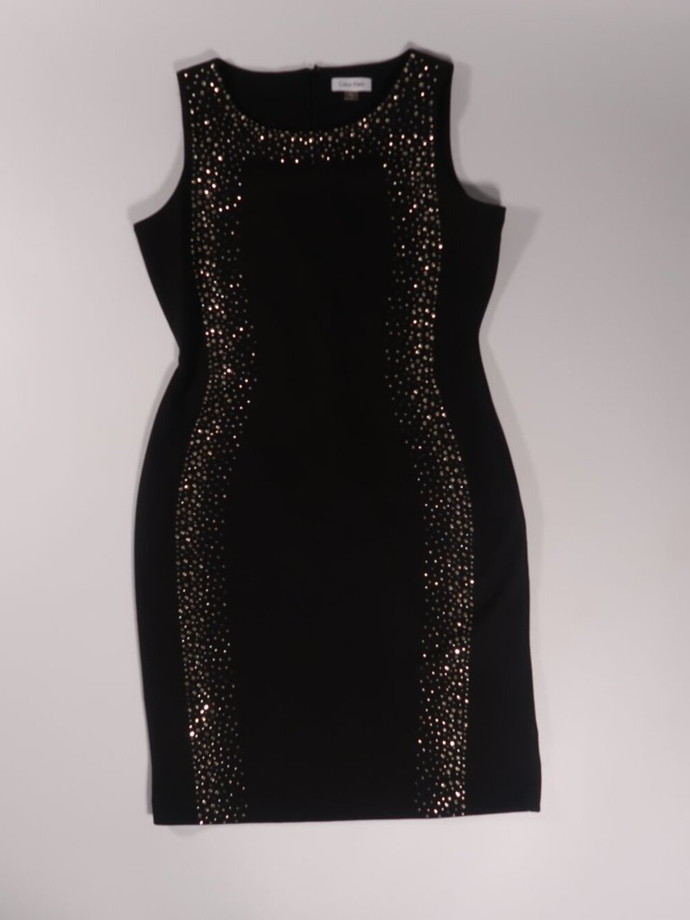Calvin Klein Black Sheath Dress with Gold and silver-tone Embellishments